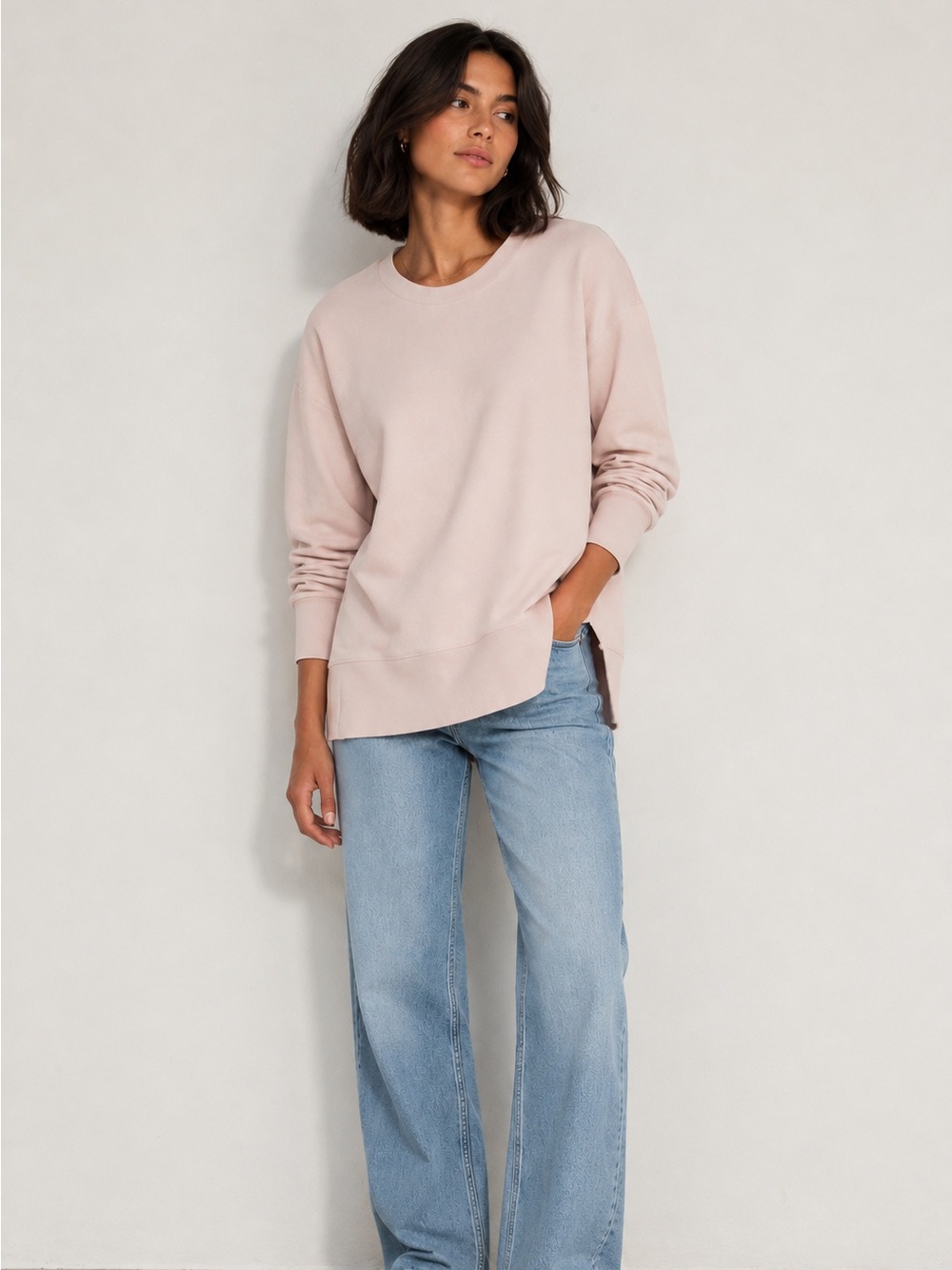 Anthropologie Daily Ritual Terry Cotton Modal Long Sleeve Crew Neck V Sweatshirt